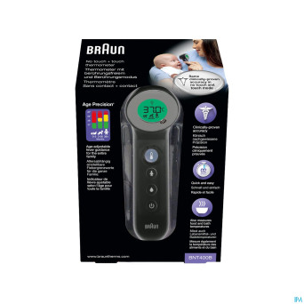 Braun thermometre s/cont.+contact age precis. noir