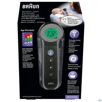 Braun thermometre s/cont.+contact age precis. noir
