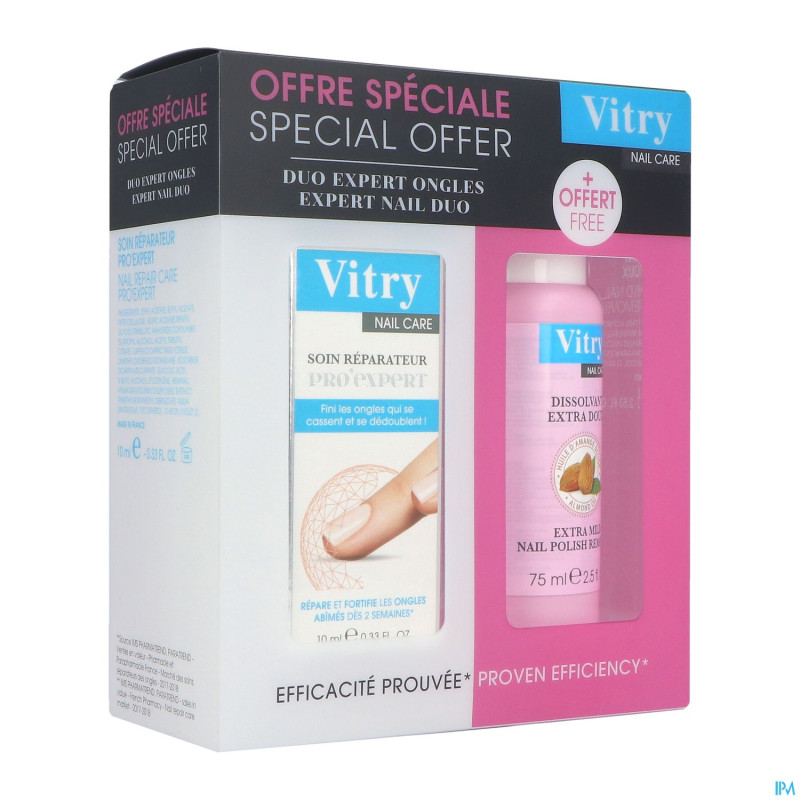Vitry soin ongles pro exp. + dissolvant 75ml grat.