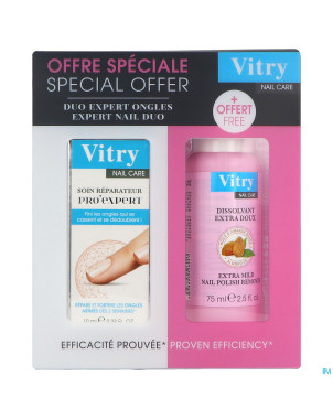 Vitry soin ongles pro exp. + dissolvant 75ml grat.