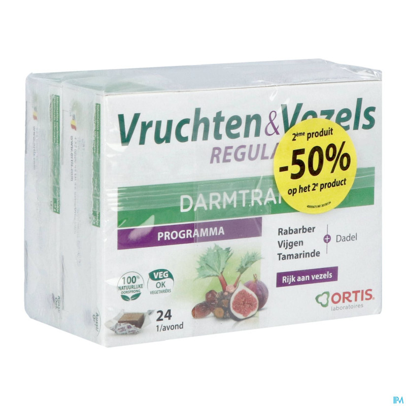 Ortis fruits & fibres regular cubes 2x24   2e -50%