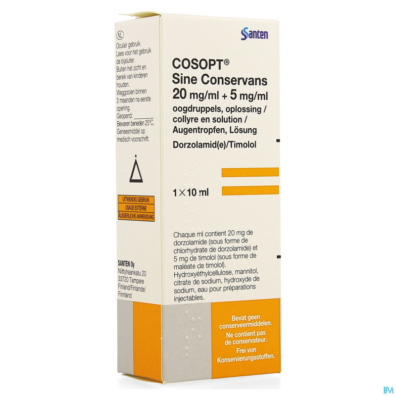 Cosopt sine conservans 20mg/ml-5mg/ml gutt 1x10ml