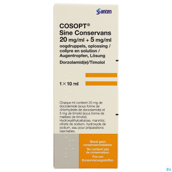 Cosopt sine conservans 20mg/ml-5mg/ml gutt 1x10ml
