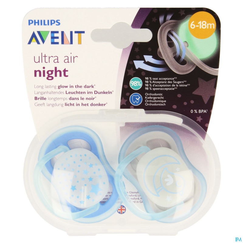 Philips avent sucette +6m air night boy
