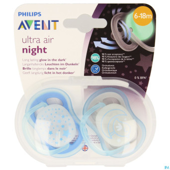 Philips avent sucette +6m air night boy