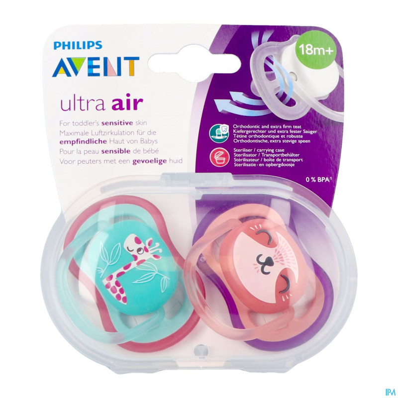 Philips avent sucette +18m air girl giraffe chat