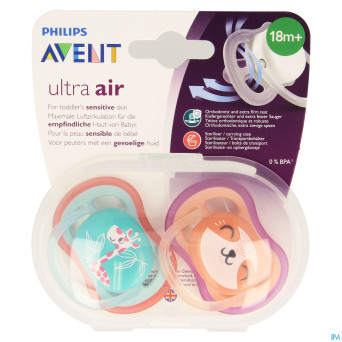 Philips avent sucette +18m air girl giraffe chat