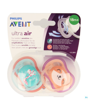 Philips avent sucette +18m air girl giraffe chat