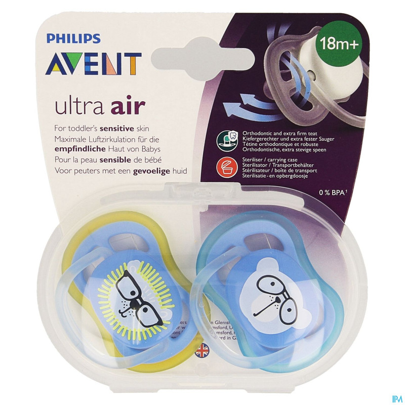 Philips avent sucette +18m air boy lion ours