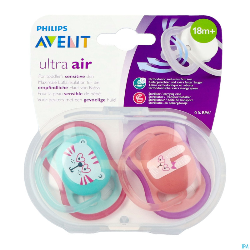 Philips avent sucette +18m air girl tigre lapin