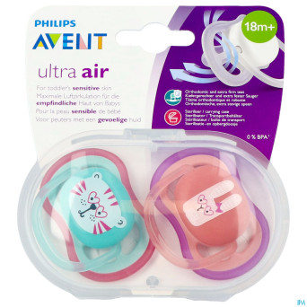 Philips avent sucette +18m air girl tigre lapin