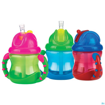 Nuby gobelet a/goutte flip-it anses 240ml 12m+vert