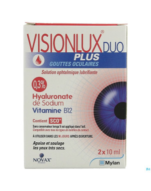 Visionlux plus gouttes yeux duo fl 2 x 10ml