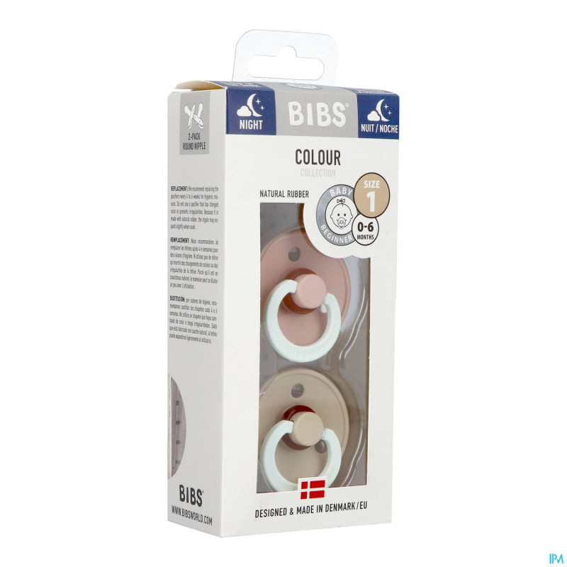 Bibs 1 sucette duo glow in dark vanilla/blush