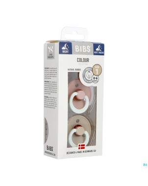 Bibs 1 sucette duo glow in dark vanilla/blush