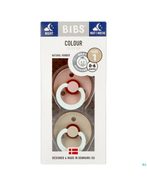 Bibs 1 sucette duo glow in dark vanilla/blush