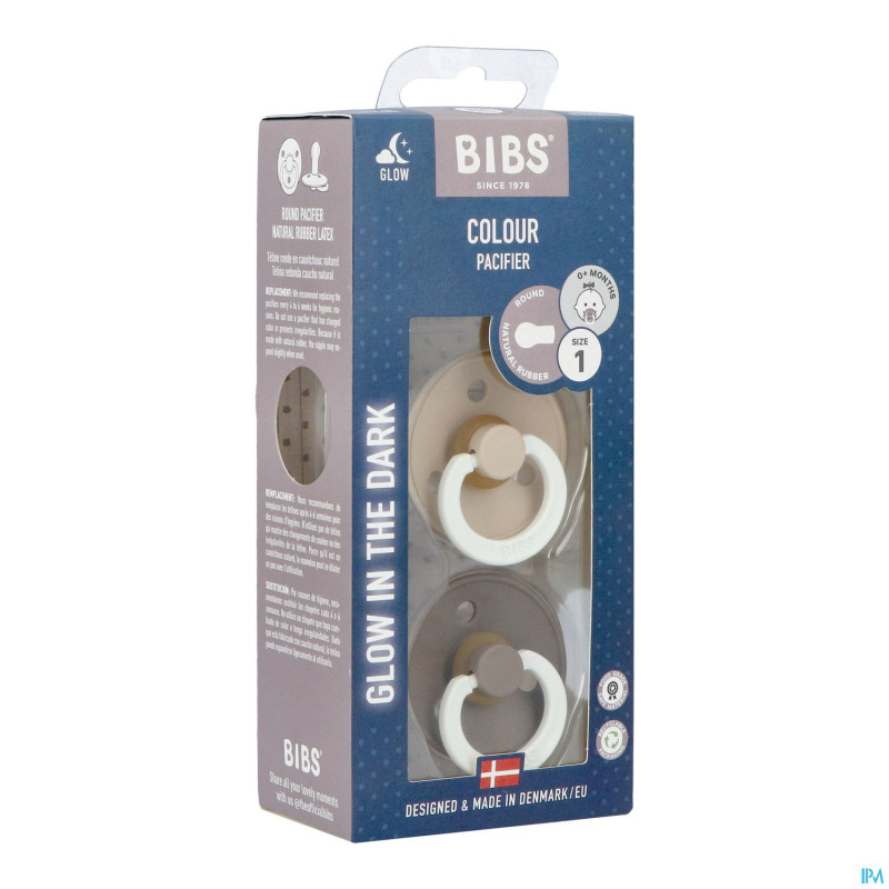 Bibs 1 tetine duo glow in dark vanilla/oak