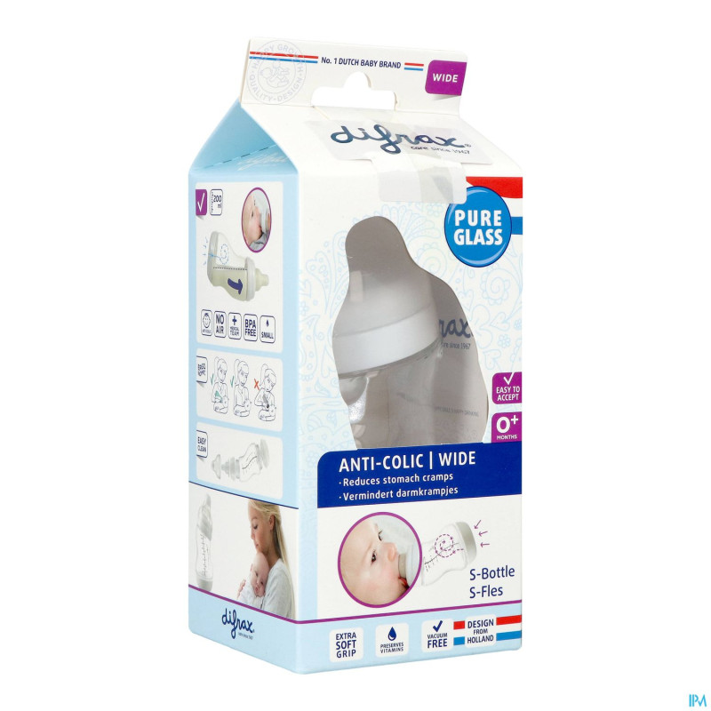 Difrax biberon-s wide verre   200ml