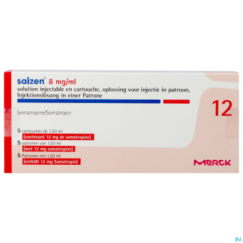 Saizen 8,00mg/ml 12mg sol inj  cartouche 5x1,5ml
