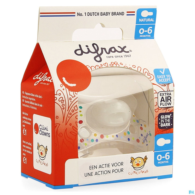 Difrax sucette natural  0- 6m cliniclowns
