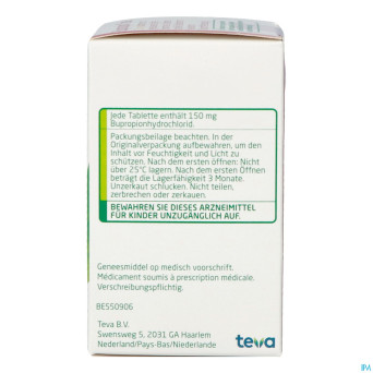 Bupropion teva 150mg liber.modifiee comp  90