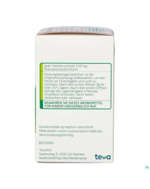 Bupropion teva 150mg liber.modifiee comp  90