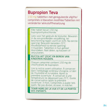 Bupropion teva 150mg liber.modifiee comp  90