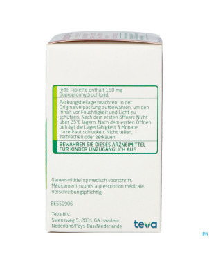 Bupropion teva 150mg liber.modifiee comp  90