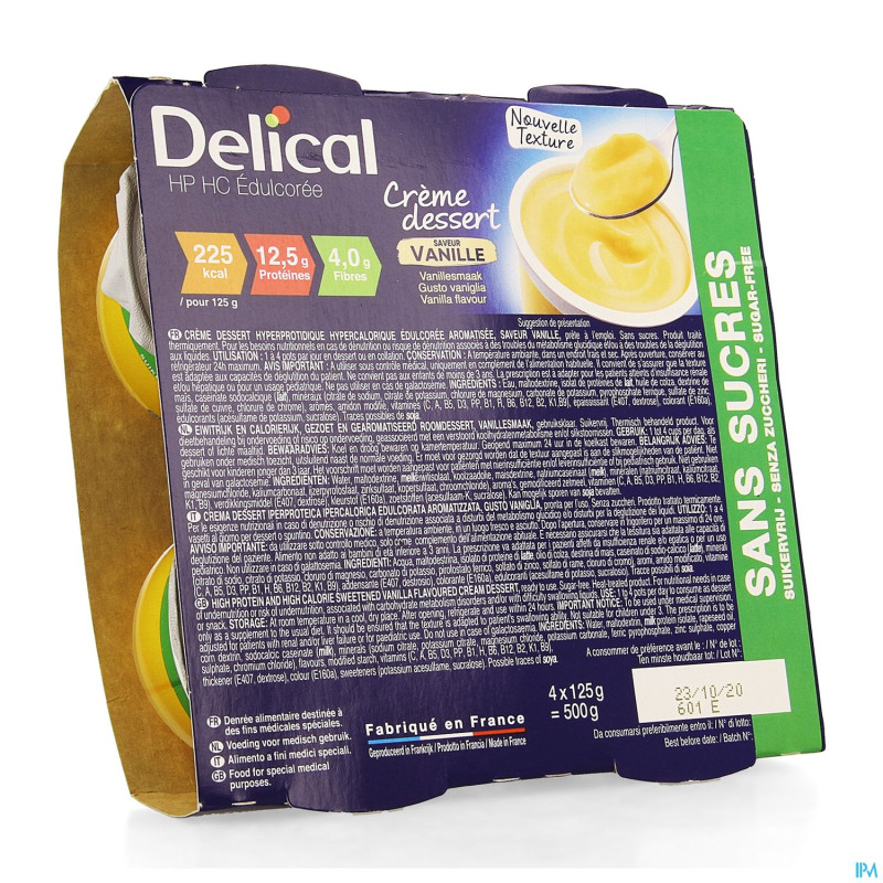 Delical creme dessert hp-hc s/sucre vanille 4x124g
