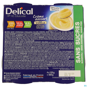 Delical creme dessert hp-hc s/sucre vanille 4x124g
