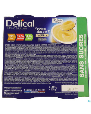 Delical creme dessert hp-hc s/sucre vanille 4x124g