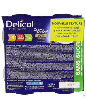 Delical creme dessert hp-hc s/sucre cafe    4x124g