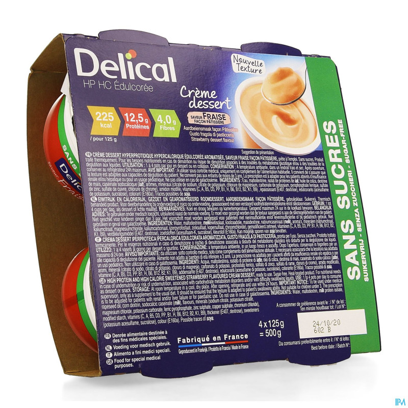 Delical creme dessert hp-hc s/sucre fraise  4x124g