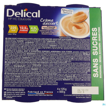 Delical creme dessert hp-hc s/sucre fraise  4x124g