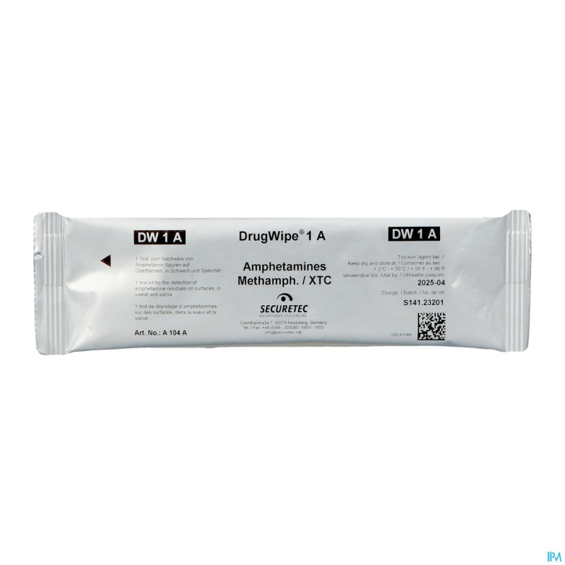 Drugwipe 1a test saliva/surfaces/sueur amp/mamp