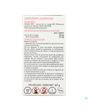 Arkogelules levure riz rouge bio caps 150 nf