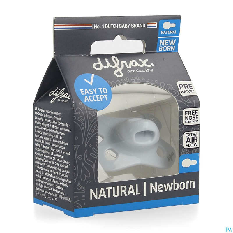 Difrax sucette natural newborn uni/pure bleu/ice