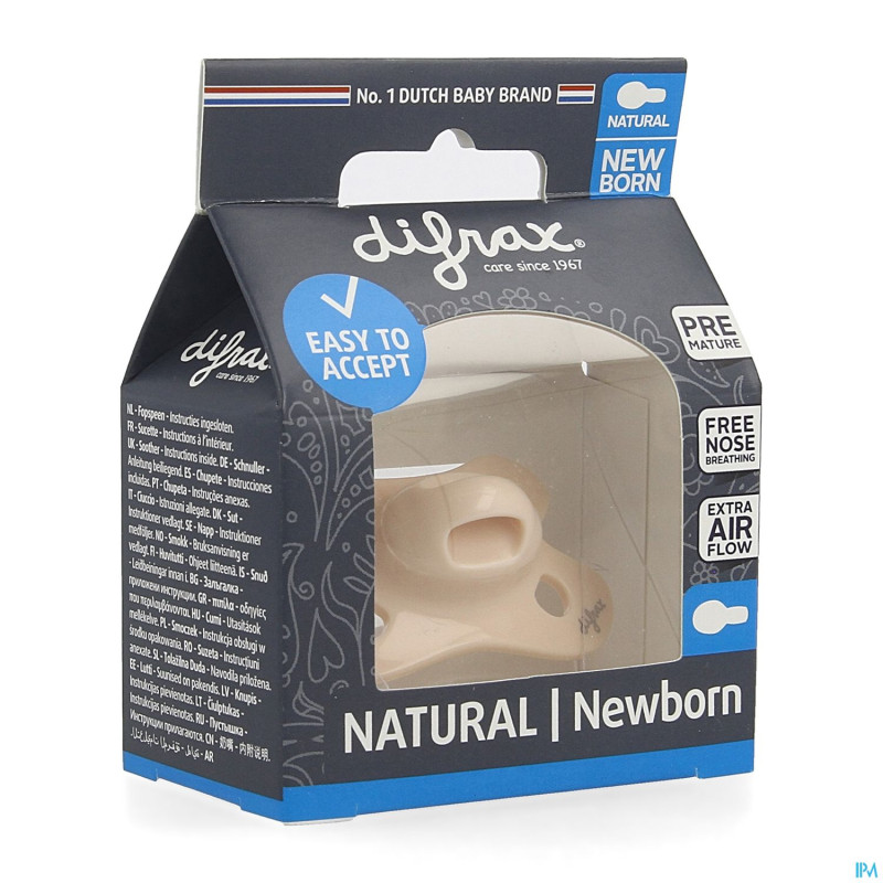 Difrax sucette natural newborn uni/pure rose/blos.