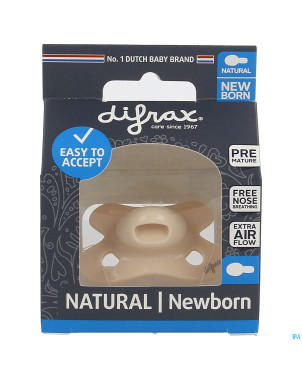 Difrax sucette natural newborn uni/pure rose/blos.