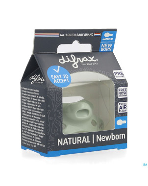 Difrax sucette natural newborn uni/pure vert/pist.