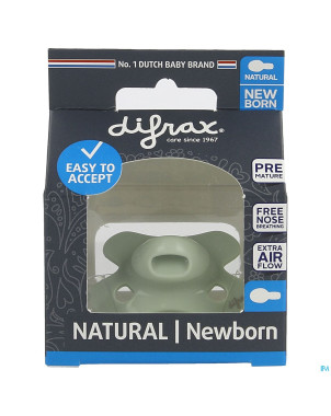 Difrax sucette natural newborn uni/pure vert/pist.