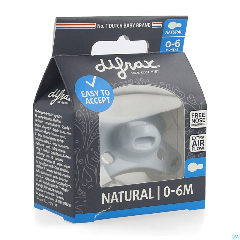Difrax sucette natural 0-6m uni/pure bleu/ice