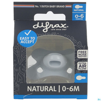 Difrax sucette natural 0-6m uni/pure bleu/ice
