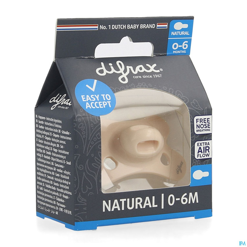 Difrax sucette natural 0-6m uni/pure rose/blossom