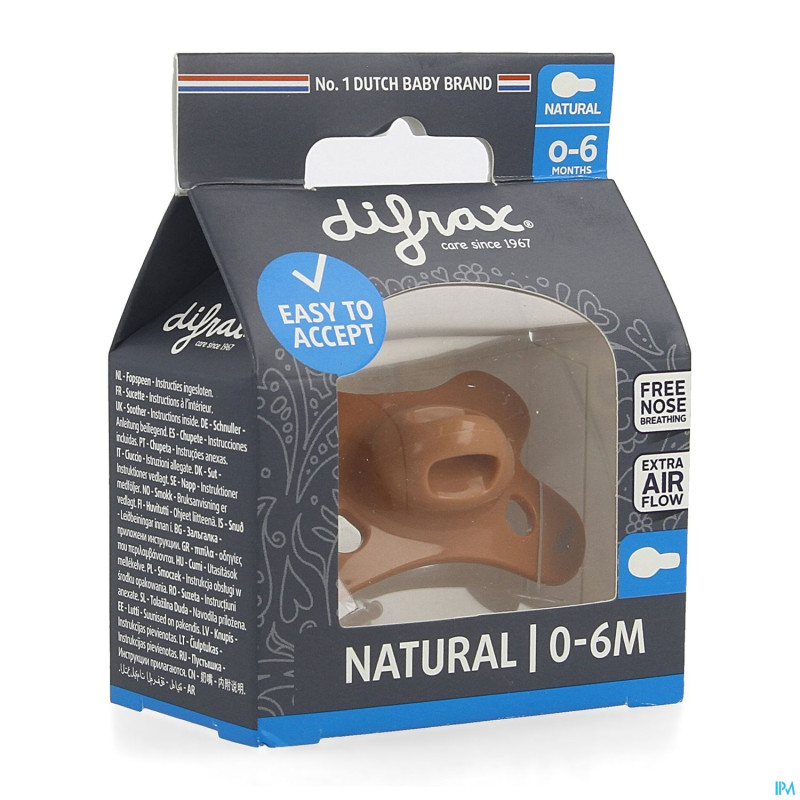 Difrax sucette natural 0-6m uni/pure brun/brick