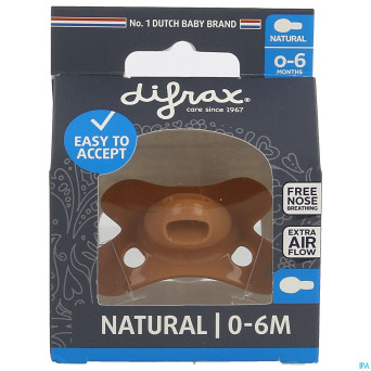 Difrax sucette natural 0-6m uni/pure brun/brick