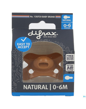 Difrax sucette natural 0-6m uni/pure brun/brick