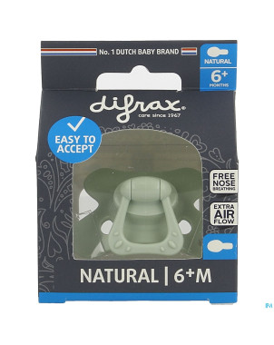 Difrax sucette natural 6m+ uni/pure vert/pistache