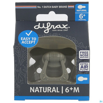 Difrax sucette natural 6m+ uni/pure gris/clay