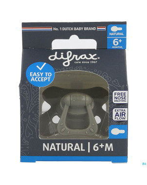 Difrax sucette natural 6m+ uni/pure gris/clay